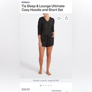 Bobeau Black Pajama V-Neck Long Sleeve Hoodie and Shorts XL